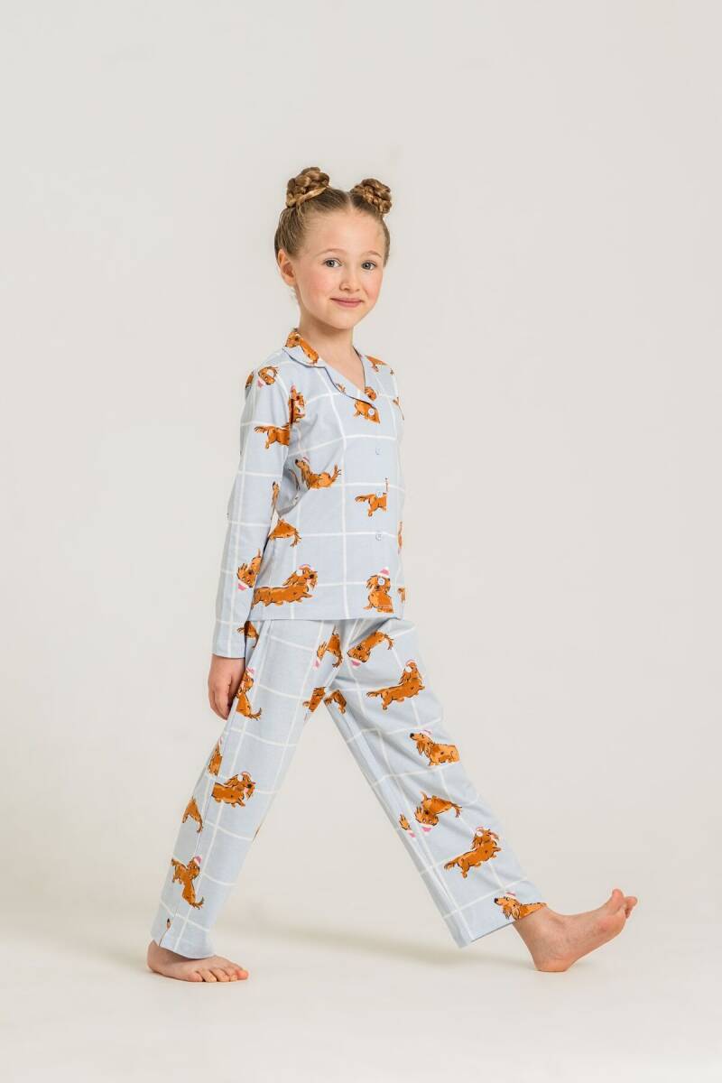 Rolypoly Kız Çocuk %100 Pamuk Cute Puppy Mavi Gömlek Pijama Takımı RP3908-C-V2 - 1