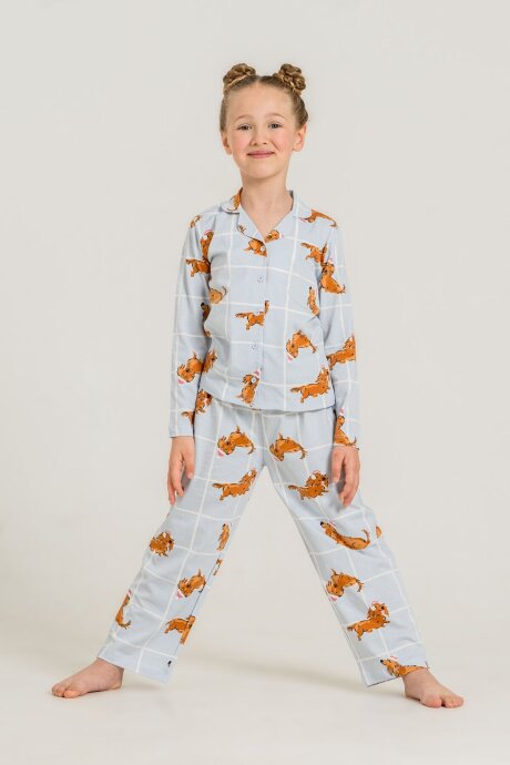 Rolypoly Kız Çocuk %100 Pamuk Cute Puppy Mavi Gömlek Pijama Takımı RP3908-C-V2 - 7