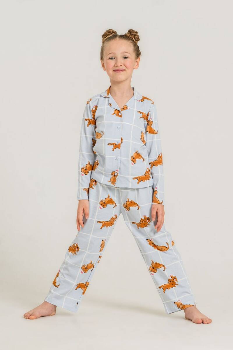 Rolypoly Kız Çocuk %100 Pamuk Cute Puppy Mavi Gömlek Pijama Takımı RP3908-C-V2 - 7