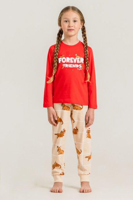 Rolypoly Kız Çocuk %100 Pamuk Forever Friends Kırmızı Uzun Kol Pijama Takım RP3907-C-V1