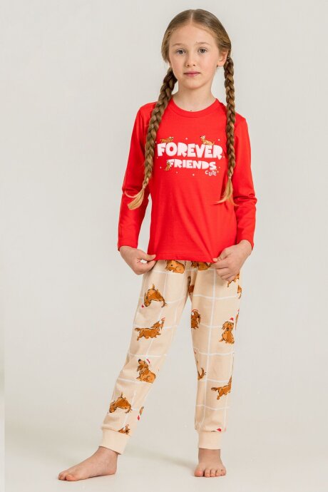 Rolypoly Kız Çocuk %100 Pamuk Forever Friends Kırmızı Uzun Kol Pijama Takım RP3907-C-V1 (1)