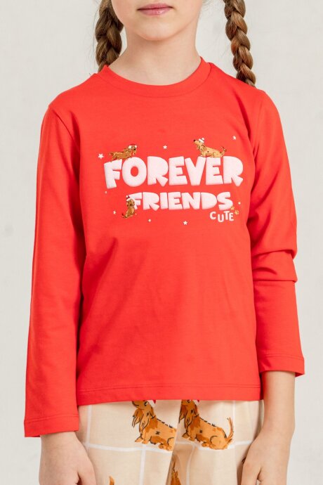 Rolypoly Kız Çocuk %100 Pamuk Forever Friends Kırmızı Uzun Kol Pijama Takım RP3907-C-V1 - 3