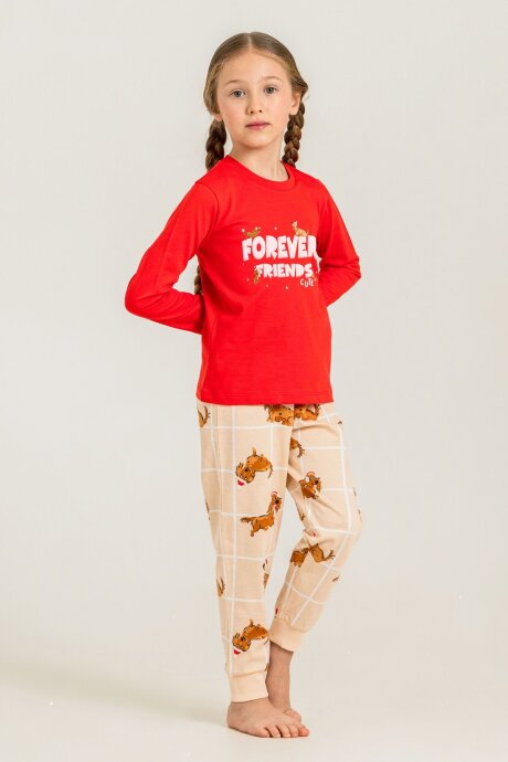 Rolypoly Kız Çocuk %100 Pamuk Forever Friends Kırmızı Uzun Kol Pijama Takım RP3907-C-V1 - 5