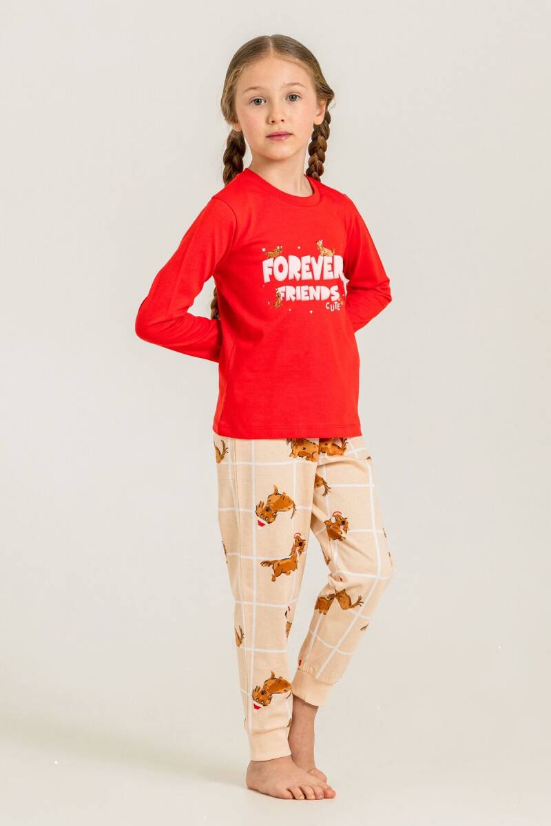 Rolypoly Kız Çocuk %100 Pamuk Forever Friends Kırmızı Uzun Kol Pijama Takım RP3907-C-V1 - 5