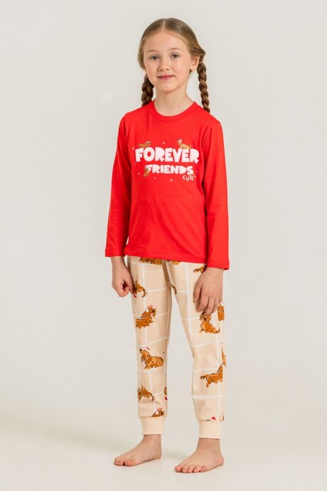 Rolypoly Kız Çocuk %100 Pamuk Forever Friends Kırmızı Uzun Kol Pijama Takım RP3907-C-V1 - 6