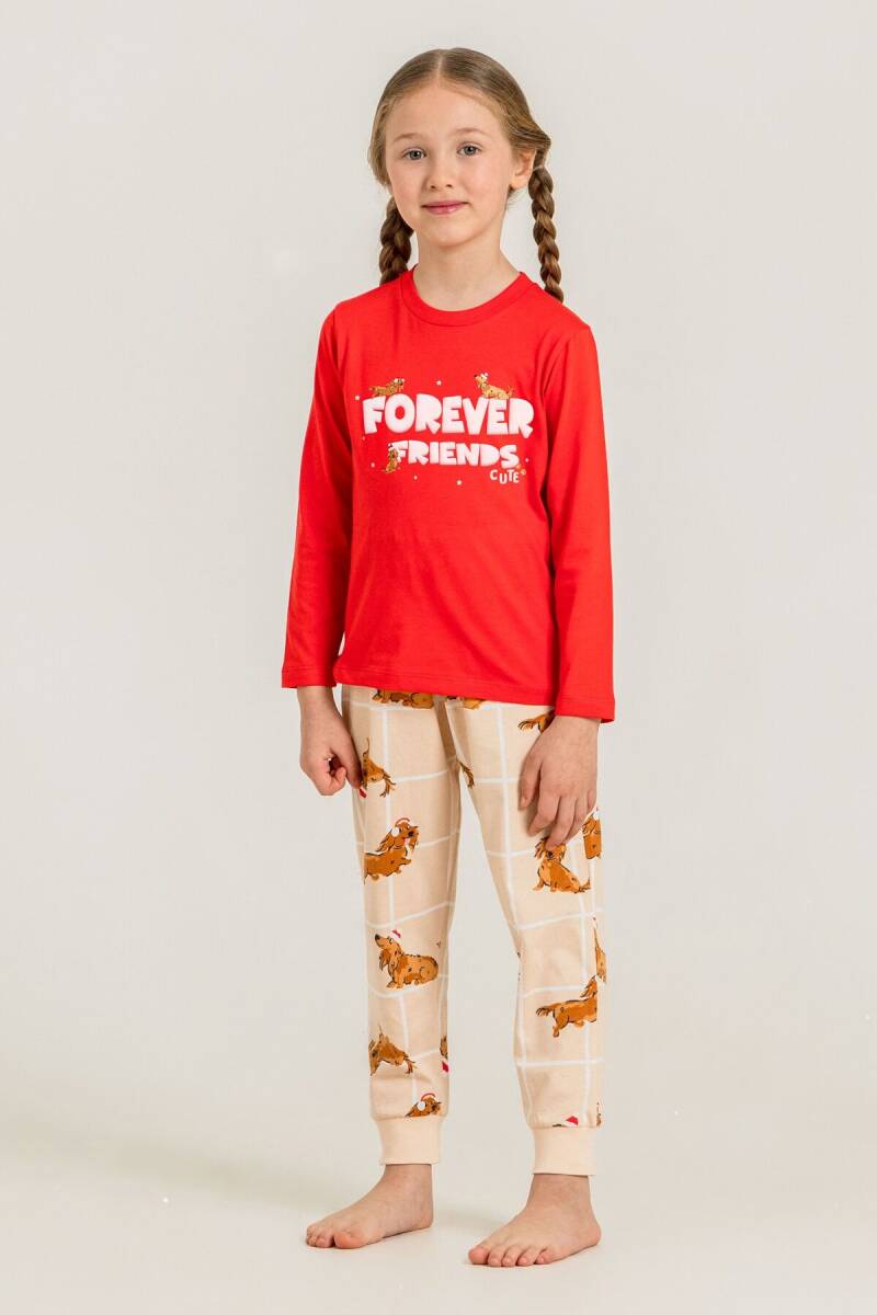 Rolypoly Kız Çocuk %100 Pamuk Forever Friends Kırmızı Uzun Kol Pijama Takım RP3907-C-V1 - 6