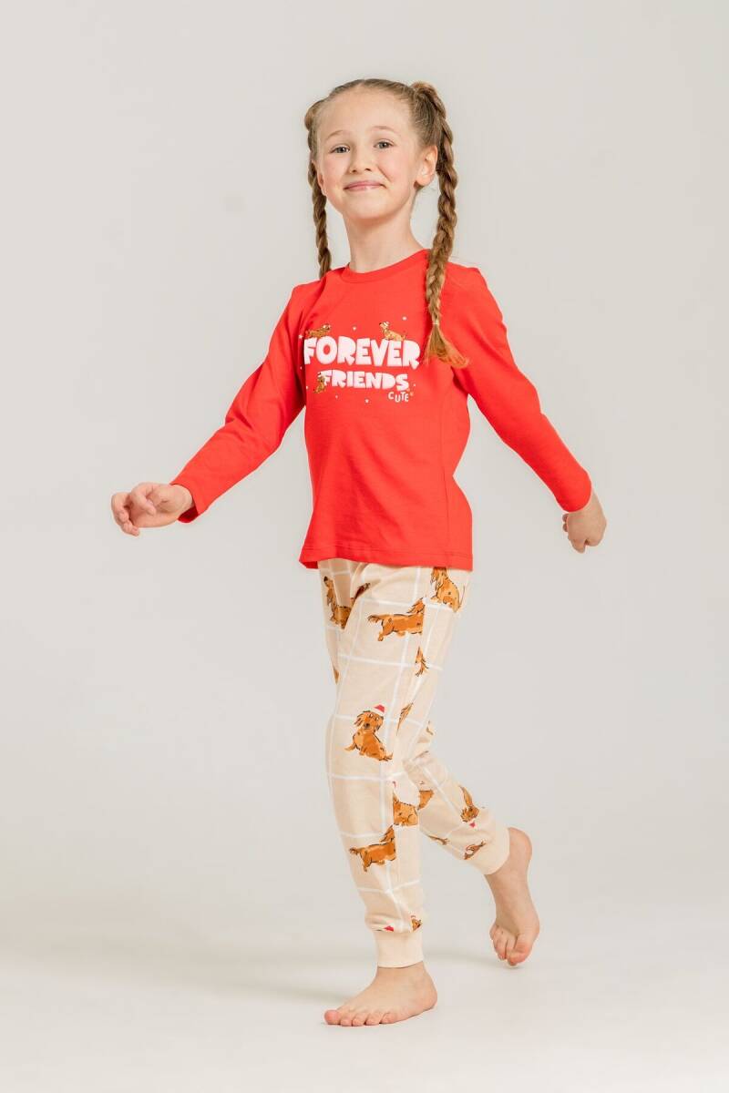 Rolypoly Kız Çocuk %100 Pamuk Forever Friends Kırmızı Uzun Kol Pijama Takım RP3907-C-V1 - 7