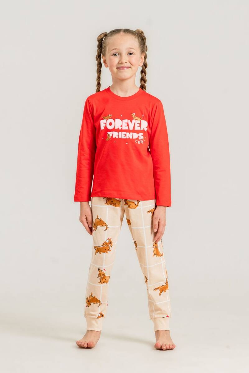 Rolypoly Kız Çocuk %100 Pamuk Forever Friends Kırmızı Uzun Kol Pijama Takım RP3907-C-V1 - 8