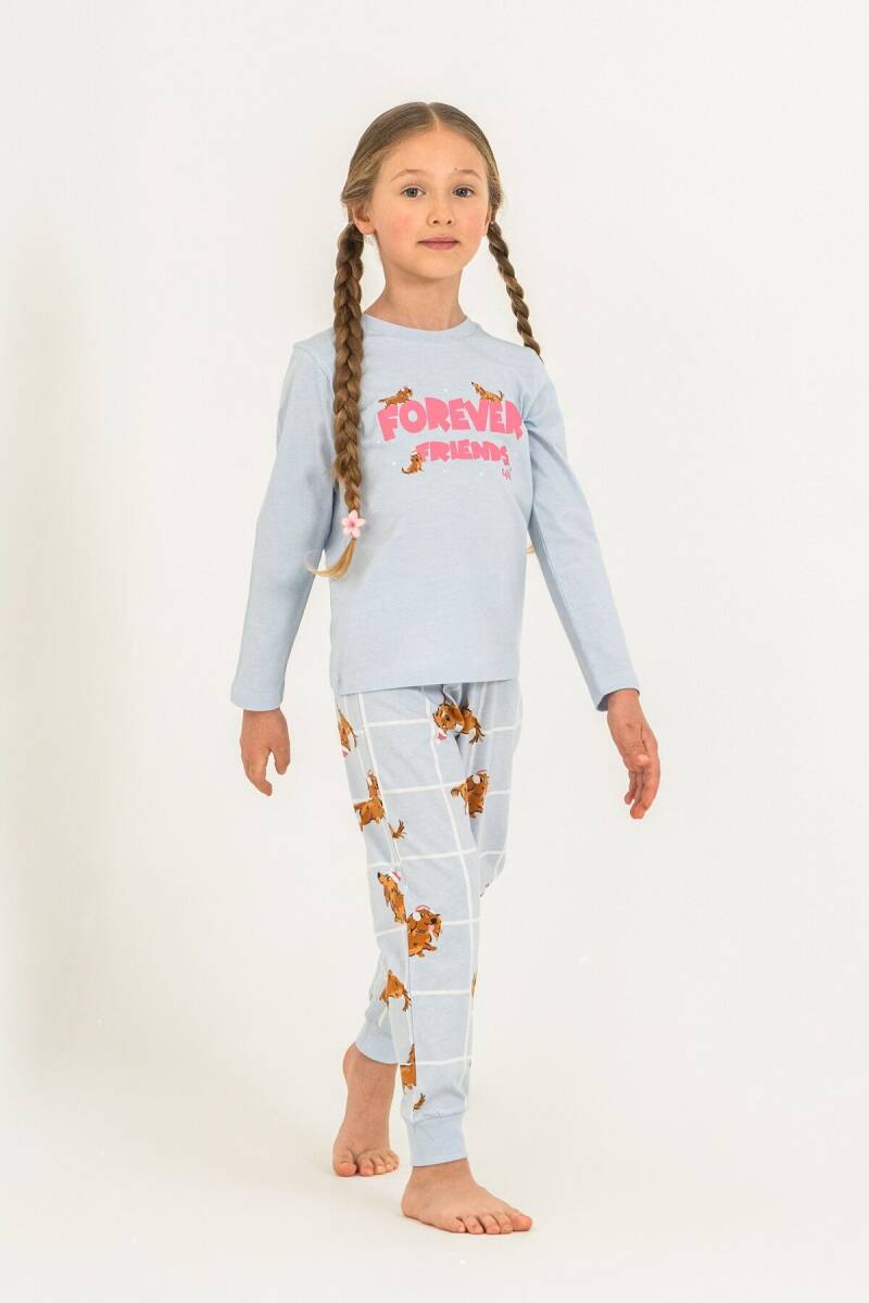Rolypoly Kız Çocuk %100 Pamuk Forever Friends Mavi Uzun Kol Pijama Takım RP3907-C-V2 - 2