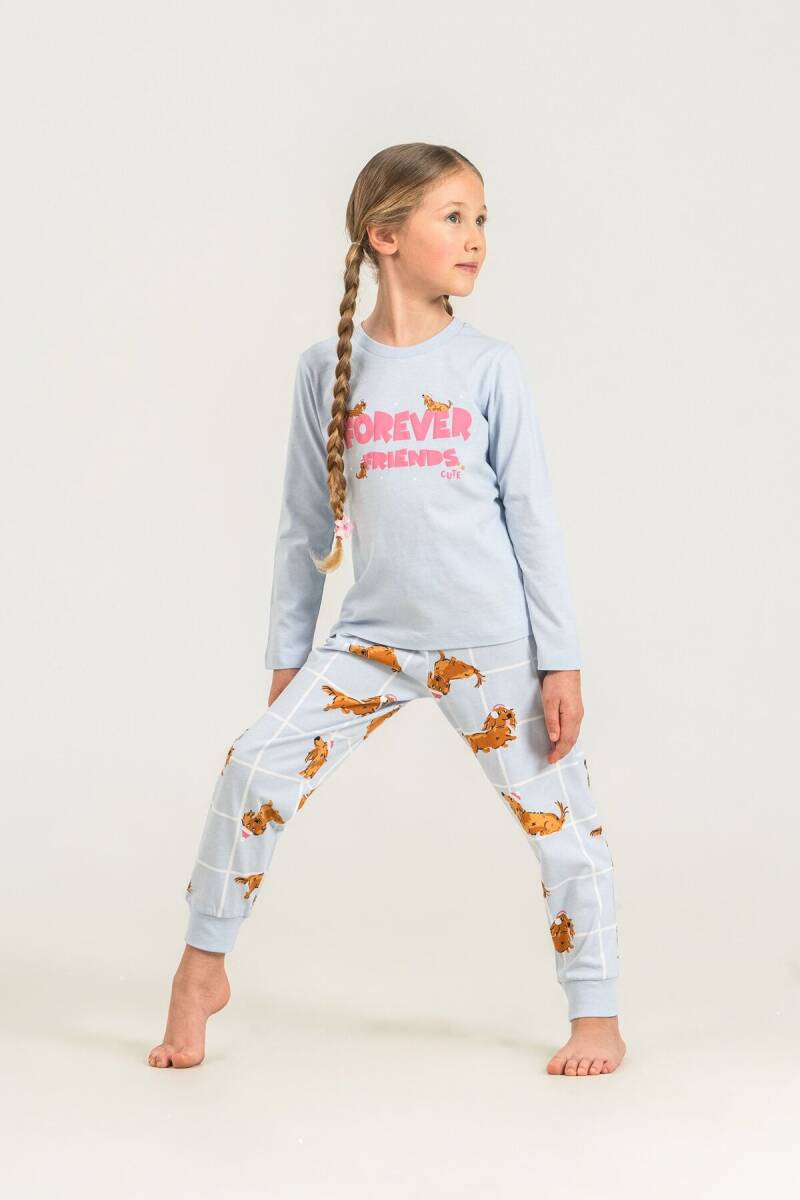 Rolypoly Kız Çocuk %100 Pamuk Forever Friends Mavi Uzun Kol Pijama Takım RP3907-C-V2 - 1