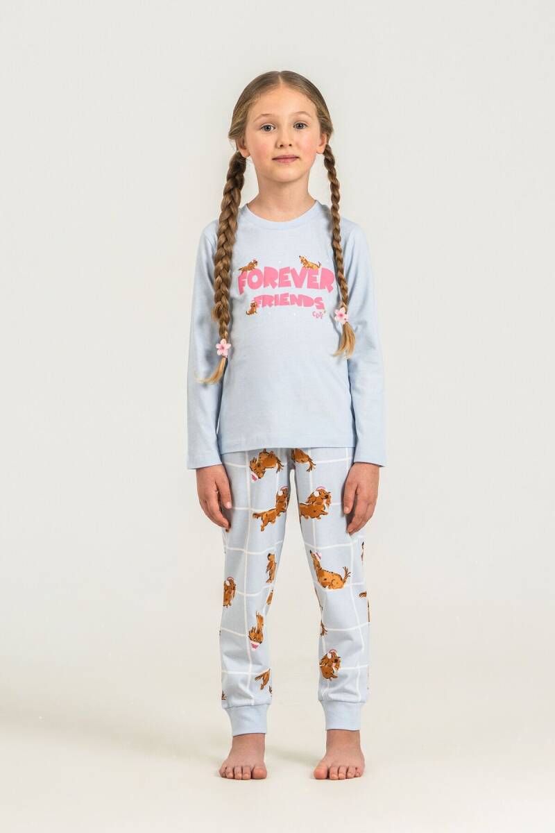 Rolypoly Kız Çocuk %100 Pamuk Forever Friends Mavi Uzun Kol Pijama Takım RP3907-C-V2 - 6