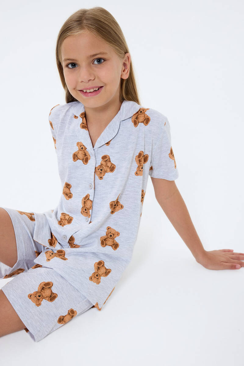 Rolypoly Kız Çocuk Gri Gömlek Şort Takım