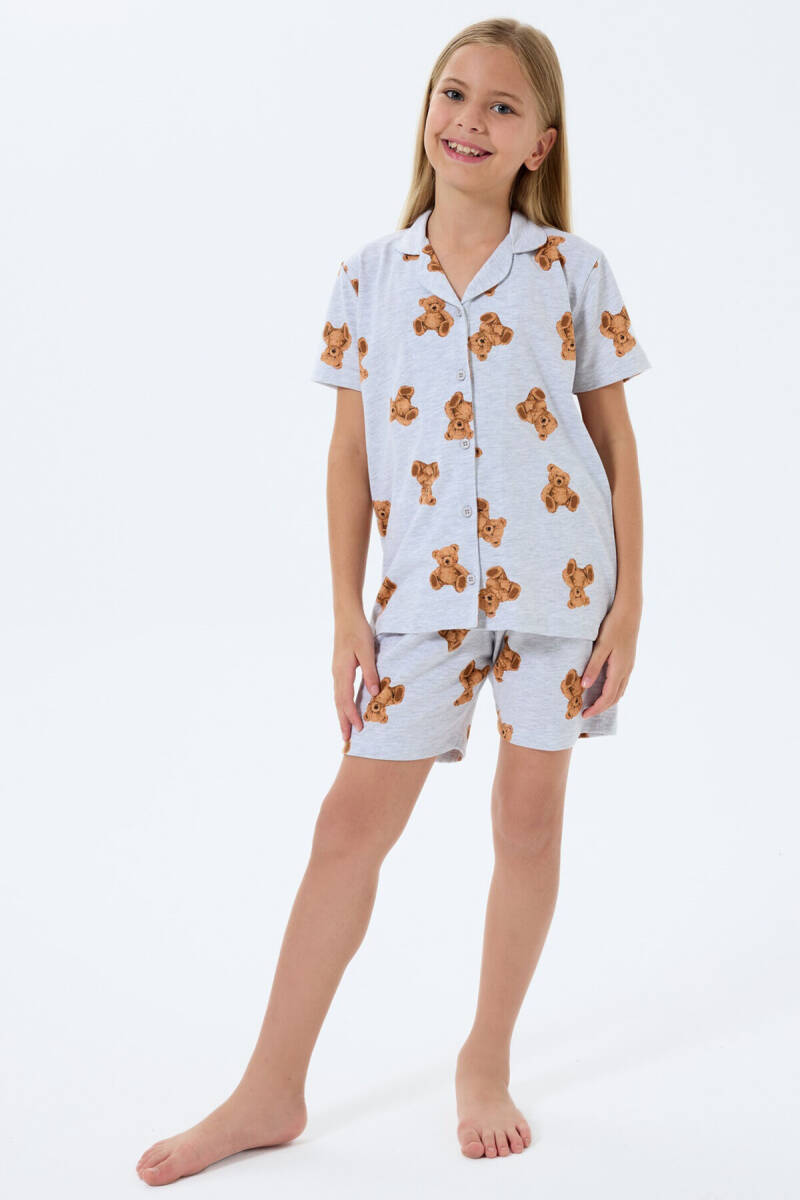 Rolypoly Kız Çocuk Gömlek Yaka Baskılı Yazlık Regular Fit Gri Pijama Takımı RP3818-C-V1 - 2