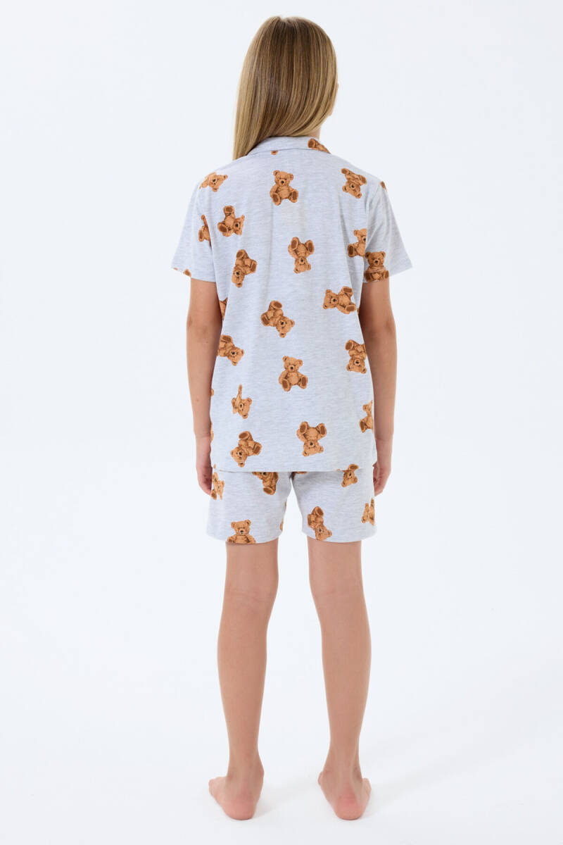 Rolypoly Kız Çocuk Gömlek Yaka Baskılı Yazlık Regular Fit Gri Pijama Takımı RP3818-C-V1 - 4