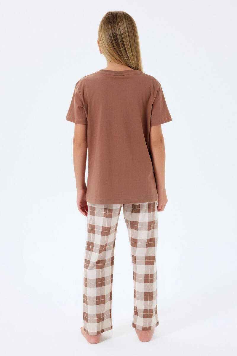 Rolypoly Kız Çocuk Bisiklet Yaka Baskılı Yazlık Regular Fit Kahverengi Pijama Takımı RP3808-C-V1 - 4