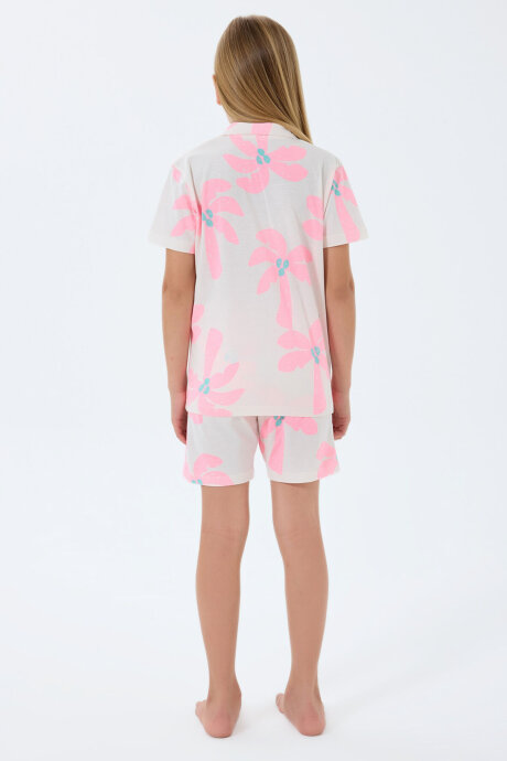 Rolypoly Kız Çocuk Gömlek Yaka Baskılı Yazlık Regular Fit Krem Pijama Takımı RP3780-C-V1 - 4
