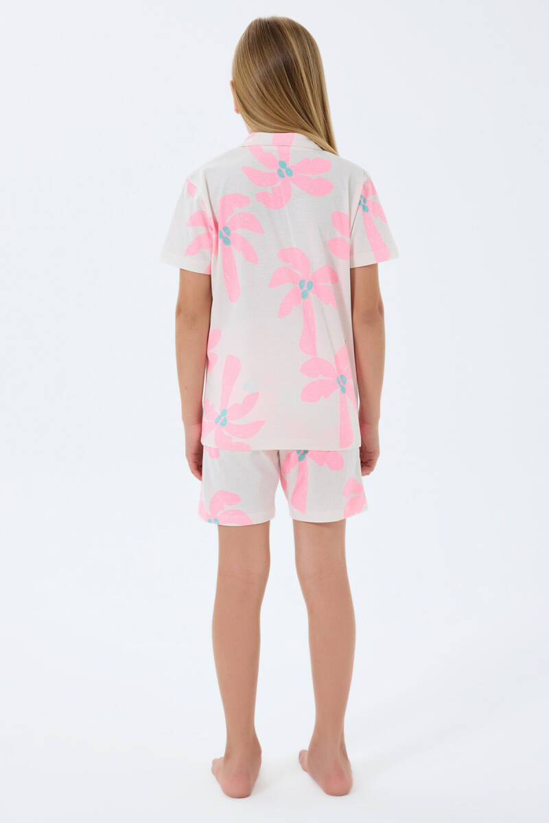 Rolypoly Kız Çocuk Gömlek Yaka Baskılı Yazlık Regular Fit Krem Pijama Takımı RP3780-C-V1 - 4
