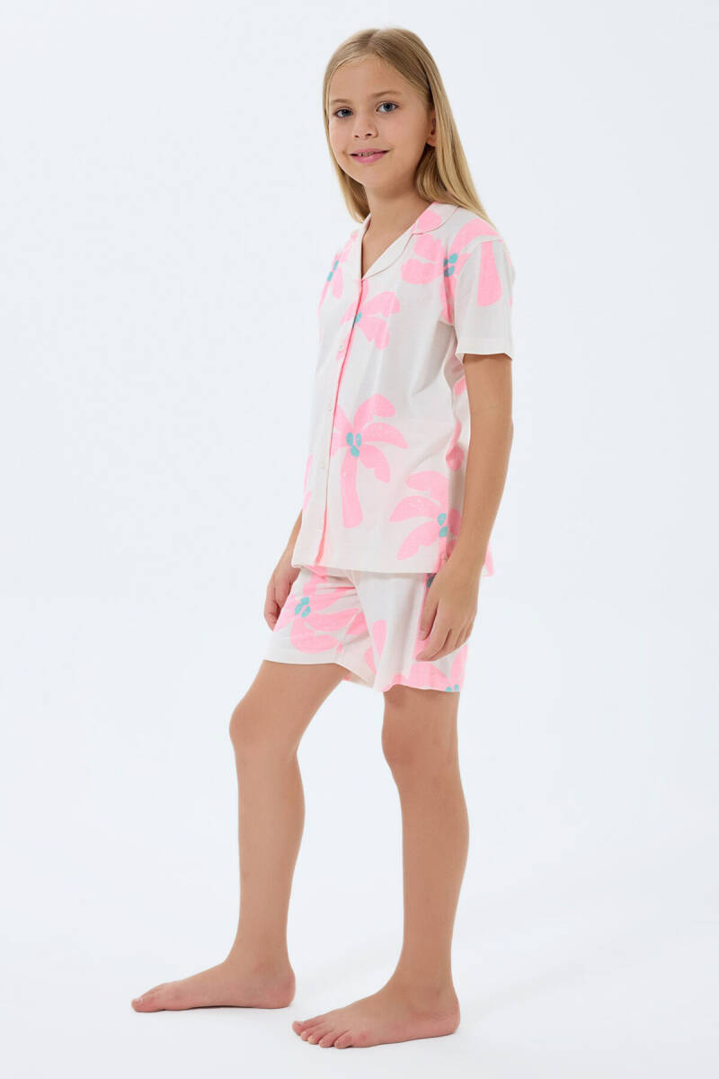 Rolypoly Kız Çocuk Gömlek Yaka Baskılı Yazlık Regular Fit Krem Pijama Takımı RP3780-C-V1 - 5