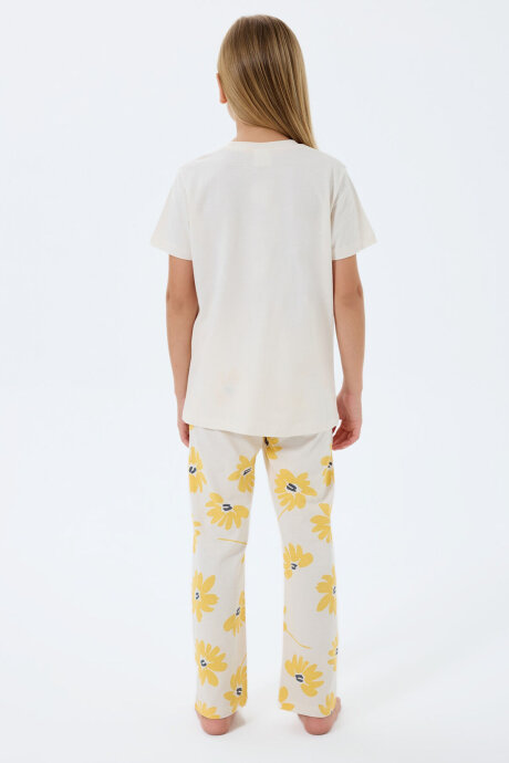 Rolypoly Kız Çocuk Bisiklet Yaka Baskılı Yazlık Regular Fit Krem Pijama Takımı RP3785-C-V1 - 4