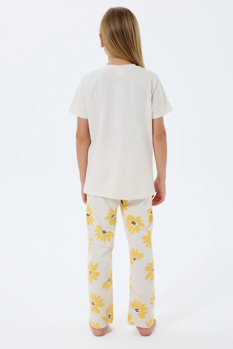 Rolypoly Kız Çocuk Bisiklet Yaka Baskılı Yazlık Regular Fit Krem Pijama Takımı RP3785-C-V1 - 4