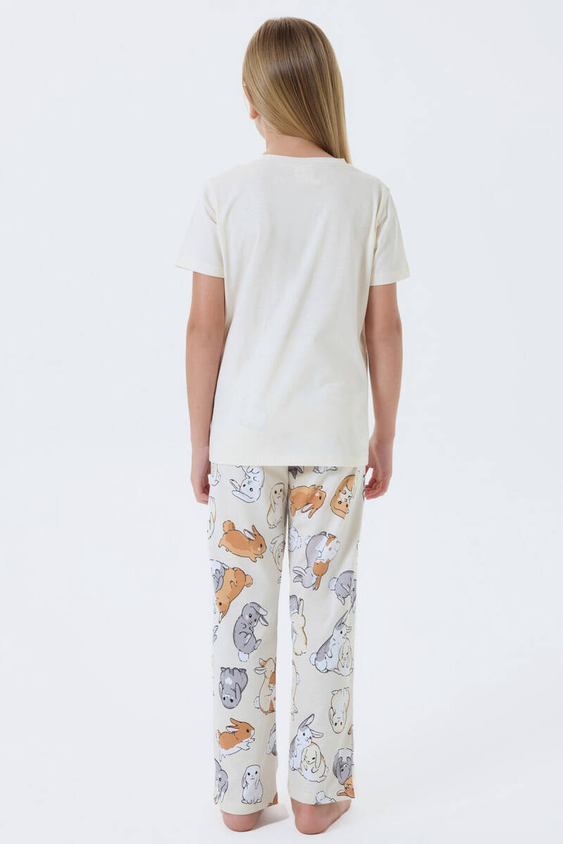 Rolypoly Kız Çocuk Bisiklet Yaka Baskılı Yazlık Regular Fit Krem Pijama Takımı RP3774-C-V1 - 4