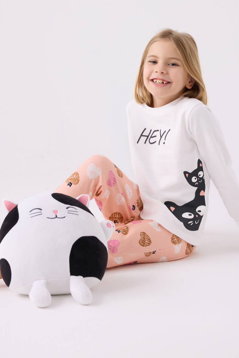 Rolypoly Kız Çocuk Bisiklet Yaka Pigment Baskılı Kışlık Regular Fit Beyaz Pijama Takımı RP3466-C-V1 - 3