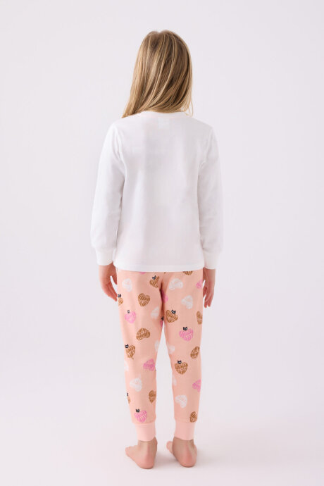 Rolypoly Kız Çocuk Bisiklet Yaka Pigment Baskılı Kışlık Regular Fit Beyaz Pijama Takımı RP3466-C-V1 - 5