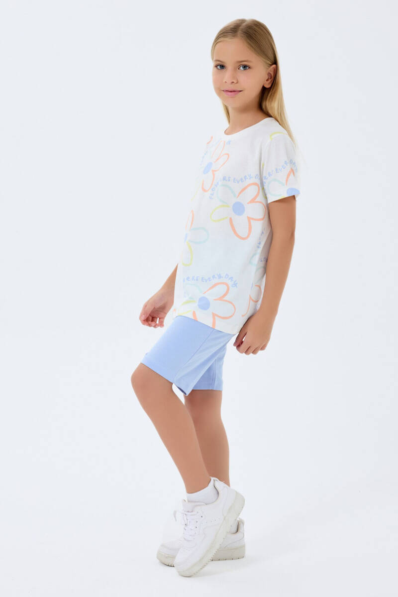 Rolypoly Kız Çocuk Bisiklet Yaka Baskılı Yazlık Regular Fit Krem Bermuda Takım RP3796-C-V2 - 3