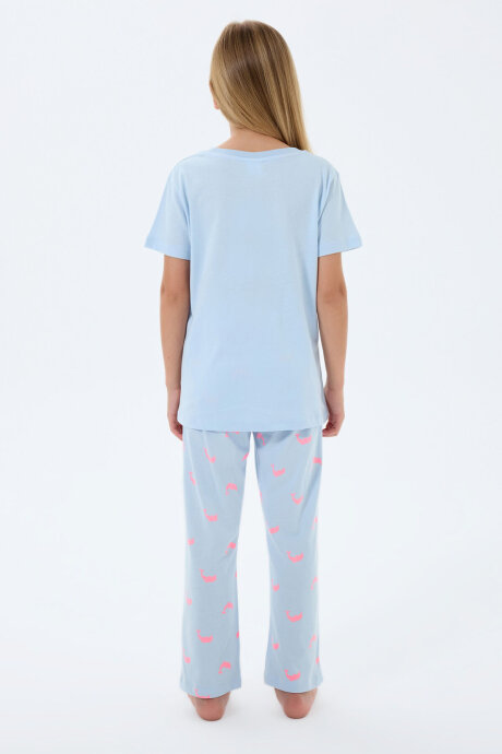 Rolypoly Kız Çocuk Bisiklet Yaka Baskılı Yazlık Regular Fit Mavi Pijama Takımı RP3792-C-V1 - 4