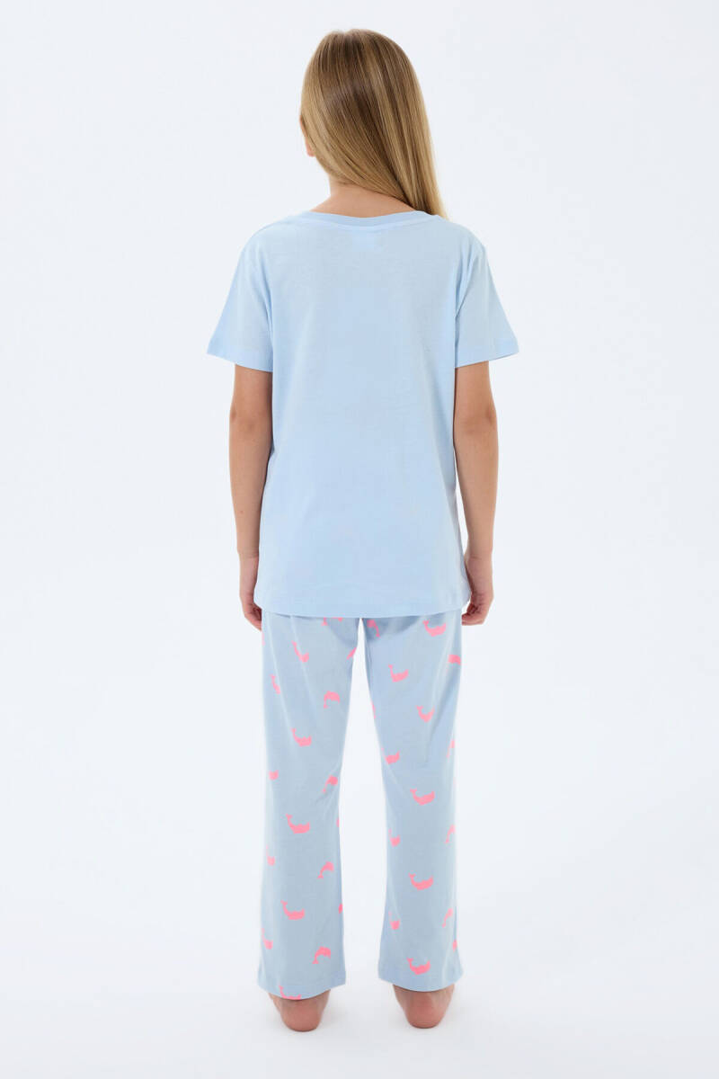 Rolypoly Kız Çocuk Bisiklet Yaka Baskılı Yazlık Regular Fit Mavi Pijama Takımı RP3792-C-V1 - 4