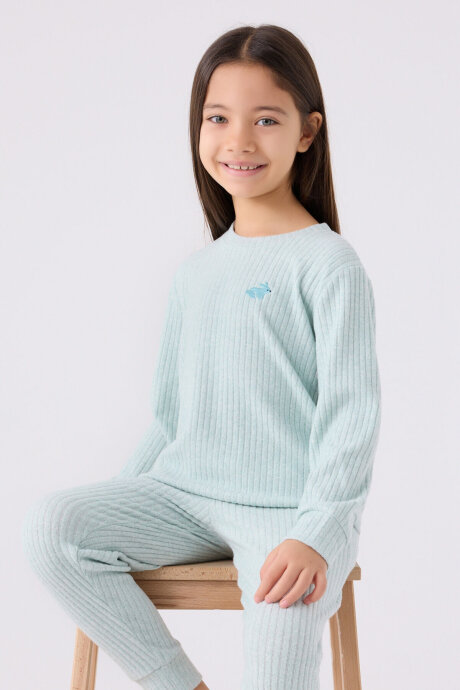 Rolypoly Kız Çocuk Bisiklet Yaka Pigment Baskılı Kışlık Regular Fit Mavi Pijama Takımı RP3464-C-V3 - 2