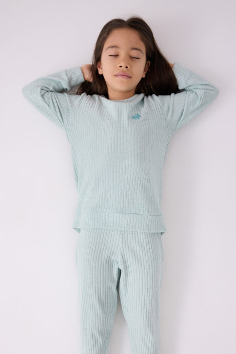 Rolypoly Kız Çocuk Bisiklet Yaka Pigment Baskılı Kışlık Regular Fit Mavi Pijama Takımı RP3464-C-V3 - 3