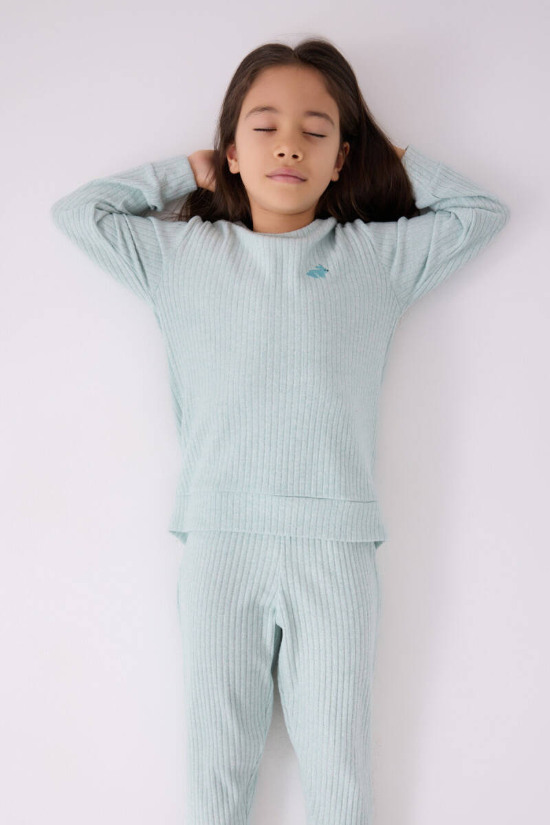 Rolypoly Kız Çocuk Bisiklet Yaka Pigment Baskılı Kışlık Regular Fit Mavi Pijama Takımı RP3464-C-V3 - 3