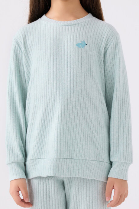 Rolypoly Kız Çocuk Bisiklet Yaka Pigment Baskılı Kışlık Regular Fit Mavi Pijama Takımı RP3464-C-V3 - 4
