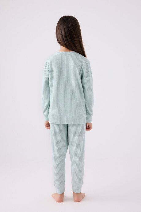 Rolypoly Kız Çocuk Bisiklet Yaka Pigment Baskılı Kışlık Regular Fit Mavi Pijama Takımı RP3464-C-V3 - 5