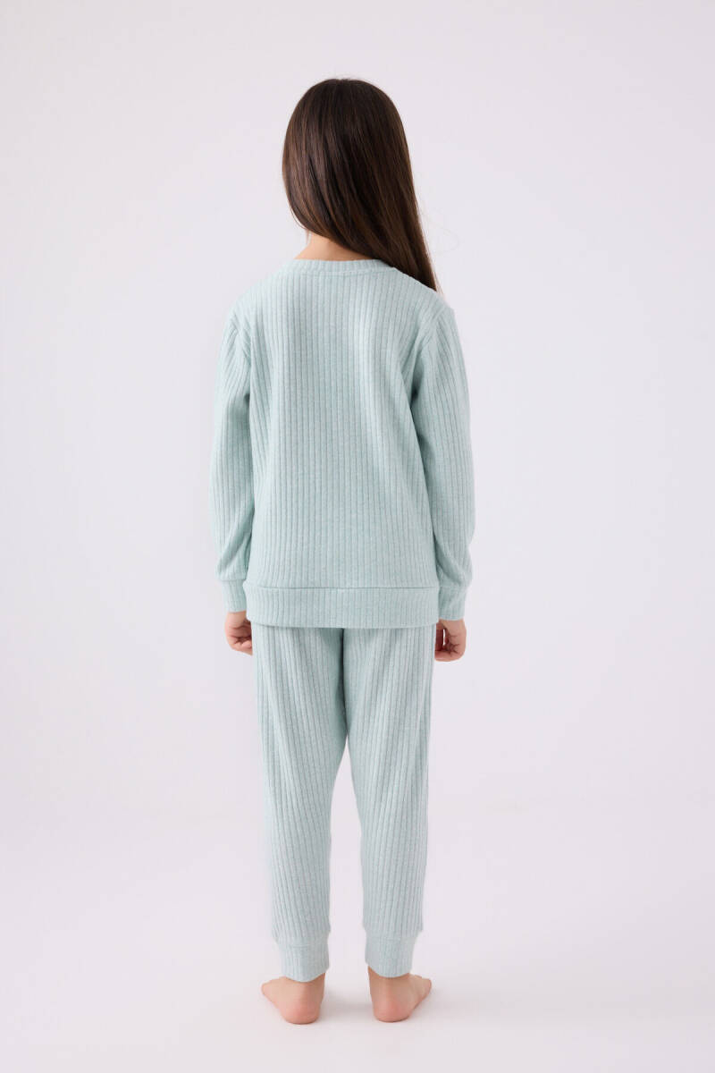 Rolypoly Kız Çocuk Bisiklet Yaka Pigment Baskılı Kışlık Regular Fit Mavi Pijama Takımı RP3464-C-V3 - 5