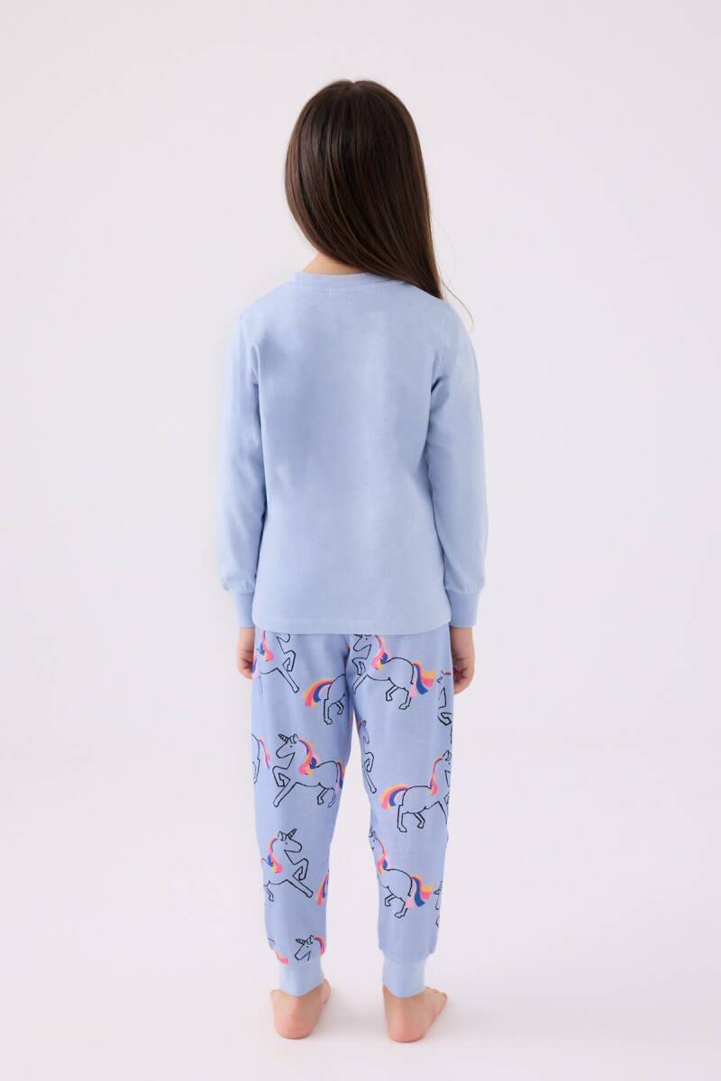 Rolypoly Kız Çocuk Pamuklu Bisiklet Yaka Pigment Baskılı Kışlık Regular Fit Mavi Pijama Takımı RP3476-C-V1 - 5