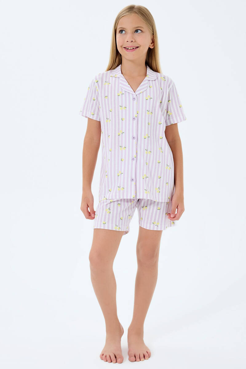 Rolypoly Kız Çocuk Mor Gömlek Şort Takım