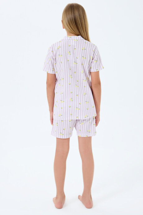 Rolypoly Kız Çocuk %100 Pamuk Gömlek Yaka Baskılı Yazlık Regular Fit Mor Pijama Takımı RP3778-C-V1 - 4
