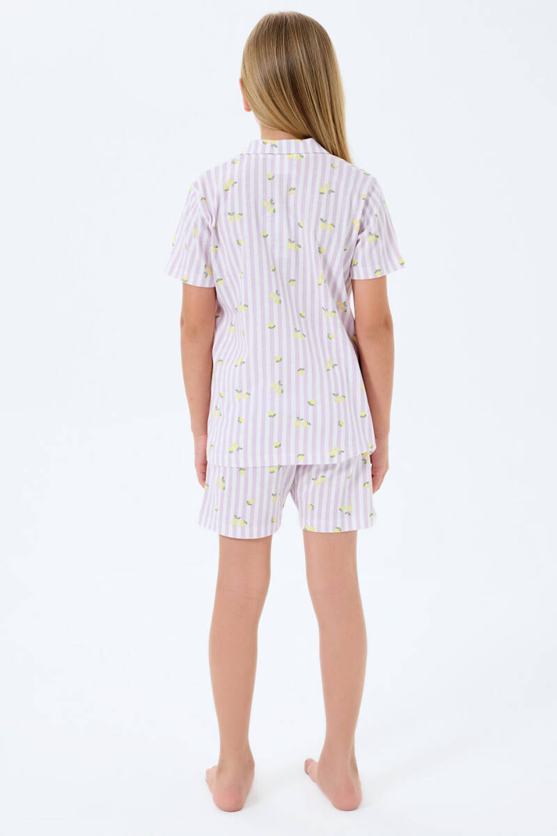 Rolypoly Kız Çocuk %100 Pamuk Gömlek Yaka Baskılı Yazlık Regular Fit Mor Pijama Takımı RP3778-C-V1 - 4