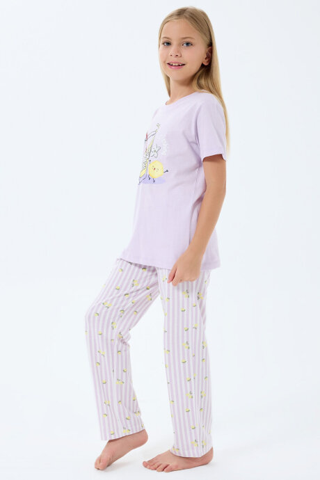 Rolypoly Kız Çocuk Bisiklet Yaka Baskılı Yazlık Regular Fit Mor Pijama Takımı RP3776-C-V1 (1)