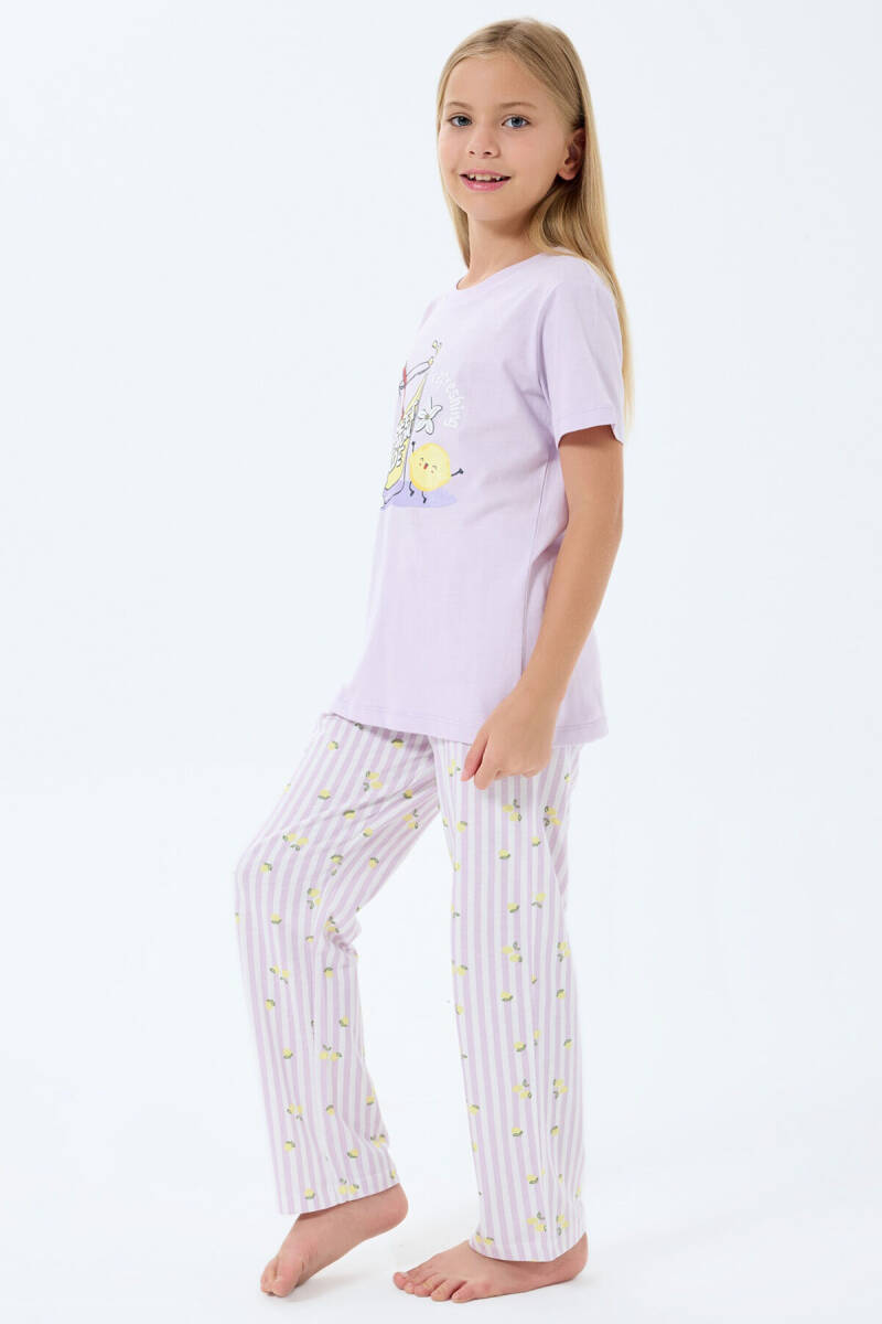 Rolypoly Kız Çocuk Bisiklet Yaka Baskılı Yazlık Regular Fit Mor Pijama Takımı RP3776-C-V1 - 2