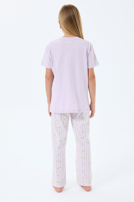 Rolypoly Kız Çocuk Bisiklet Yaka Baskılı Yazlık Regular Fit Mor Pijama Takımı RP3776-C-V1 - 4