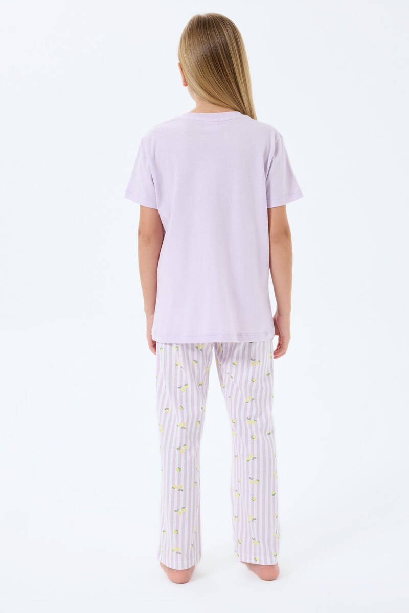Rolypoly Kız Çocuk Bisiklet Yaka Baskılı Yazlık Regular Fit Mor Pijama Takımı RP3776-C-V1 - 4
