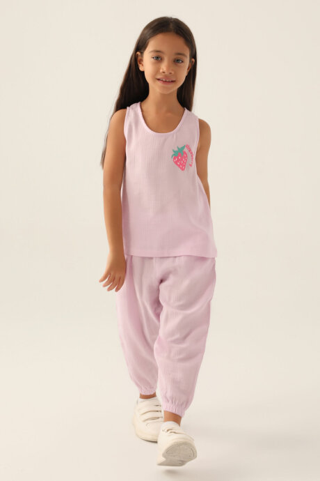 Rolypoly Kız Çocuk Pamuklu Bisiklet Yaka Pigment Baskılı Yazlık Regular Fit Mor Pijama Takımı RP3412-C-V1 - 2