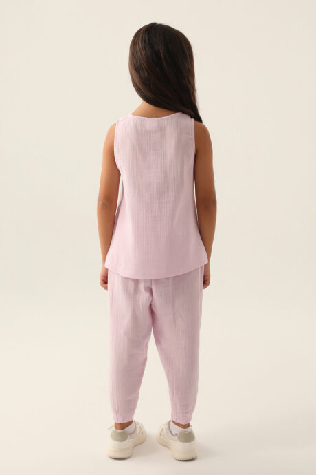 Rolypoly Kız Çocuk Pamuklu Bisiklet Yaka Pigment Baskılı Yazlık Regular Fit Mor Pijama Takımı RP3412-C-V1 - 5