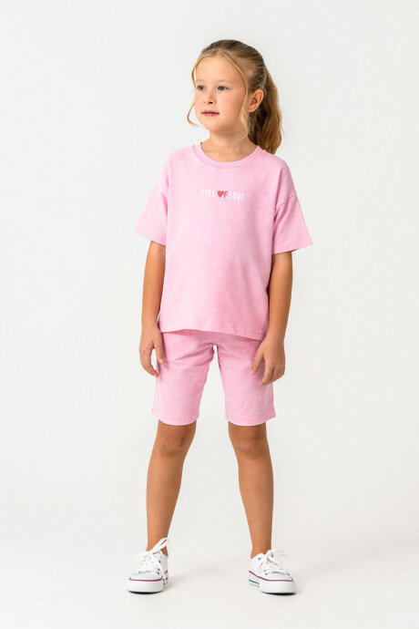 Rolypoly Kız Çocuk Bisiklet Yaka Baskılı Yazlık Regular Fit Pembe Bermuda Takım RP3802-C-V3 - 3