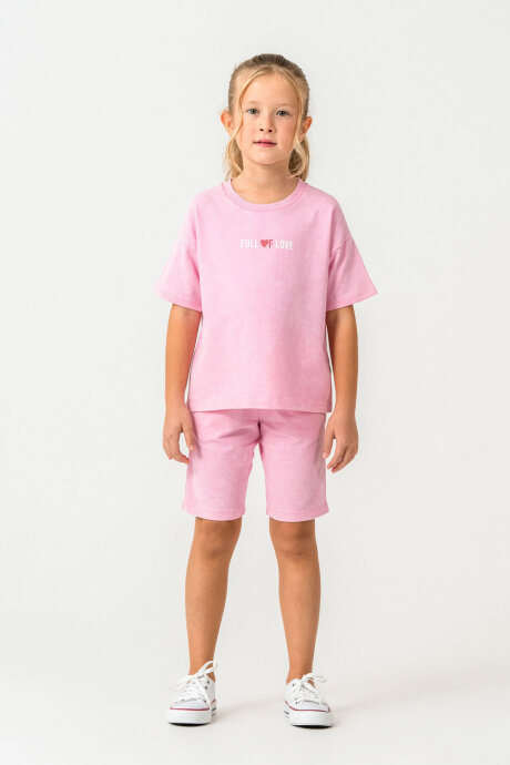 Rolypoly Kız Çocuk Bisiklet Yaka Baskılı Yazlık Regular Fit Pembe Bermuda Takım RP3802-C-V3 - 4