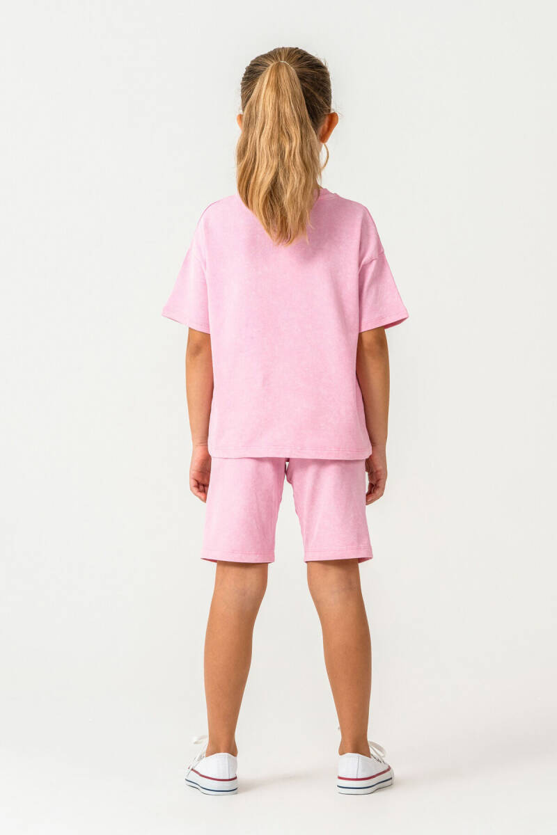 Rolypoly Kız Çocuk Bisiklet Yaka Baskılı Yazlık Regular Fit Pembe Bermuda Takım RP3802-C-V3 - 5