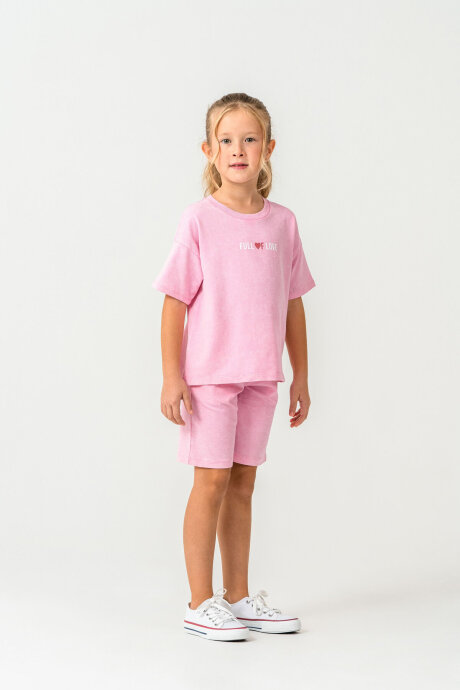 Rolypoly Kız Çocuk Bisiklet Yaka Baskılı Yazlık Regular Fit Pembe Bermuda Takım RP3802-C-V3 - 6